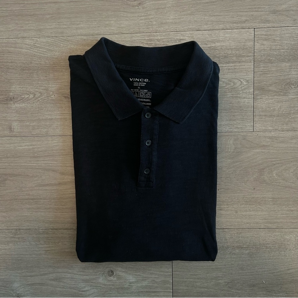 Vince Men's Black Classic Slub Polo Shirt
